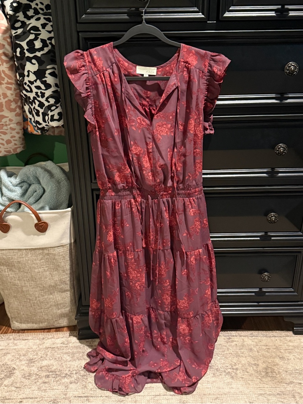 Pinch Plum Dress with Rose Floral Print